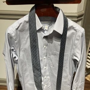 Men’s Gold Slim cotton blue white grid 16 1/2 33 dress shirt tie sold separately